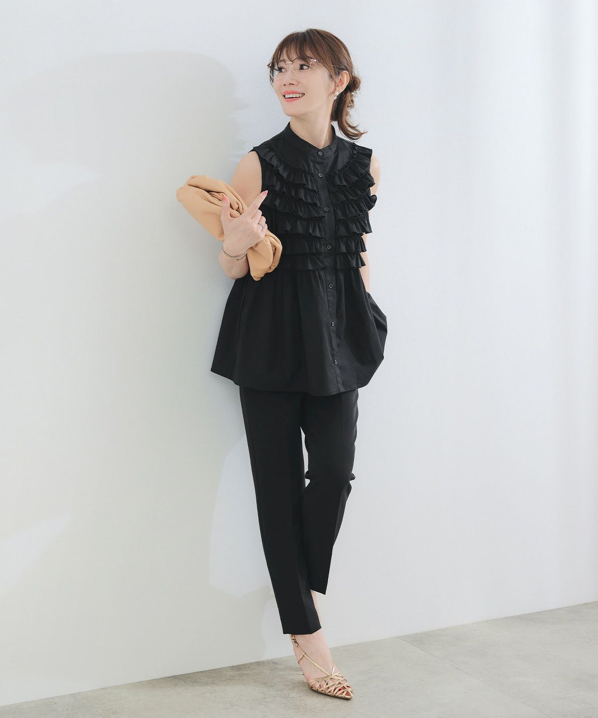 手洗い可ラウンドヘム上品きれいめエレガントフォーマルオフィスカジュアルフェミニン体型カバージョイントスペース