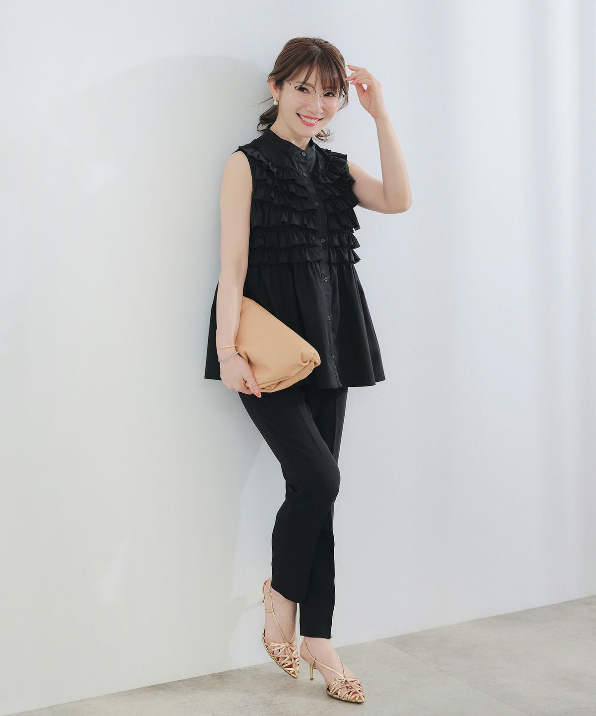 手洗い可ラウンドヘム上品きれいめエレガントフォーマルオフィスカジュアルフェミニン体型カバージョイントスペース