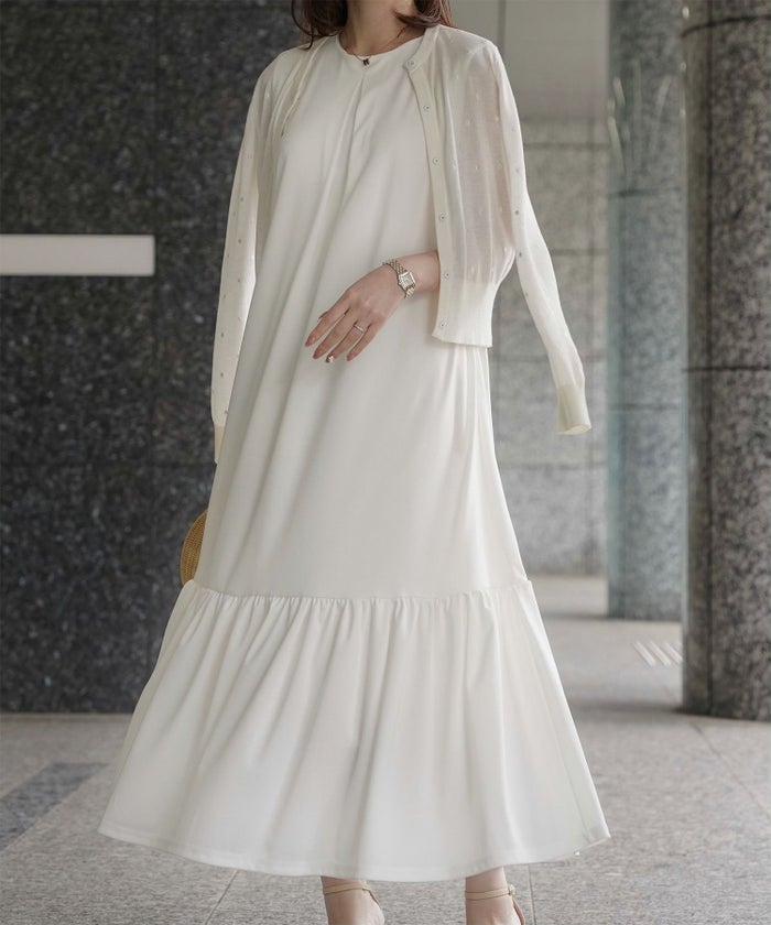 レディース マキシワンピース カップ付き インナー ノースリーブ ホワイト サックス ブラック S M