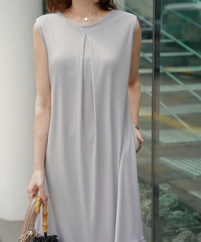 レディース マキシワンピース カップ付き インナー ノースリーブ ホワイト サックス ブラック S M