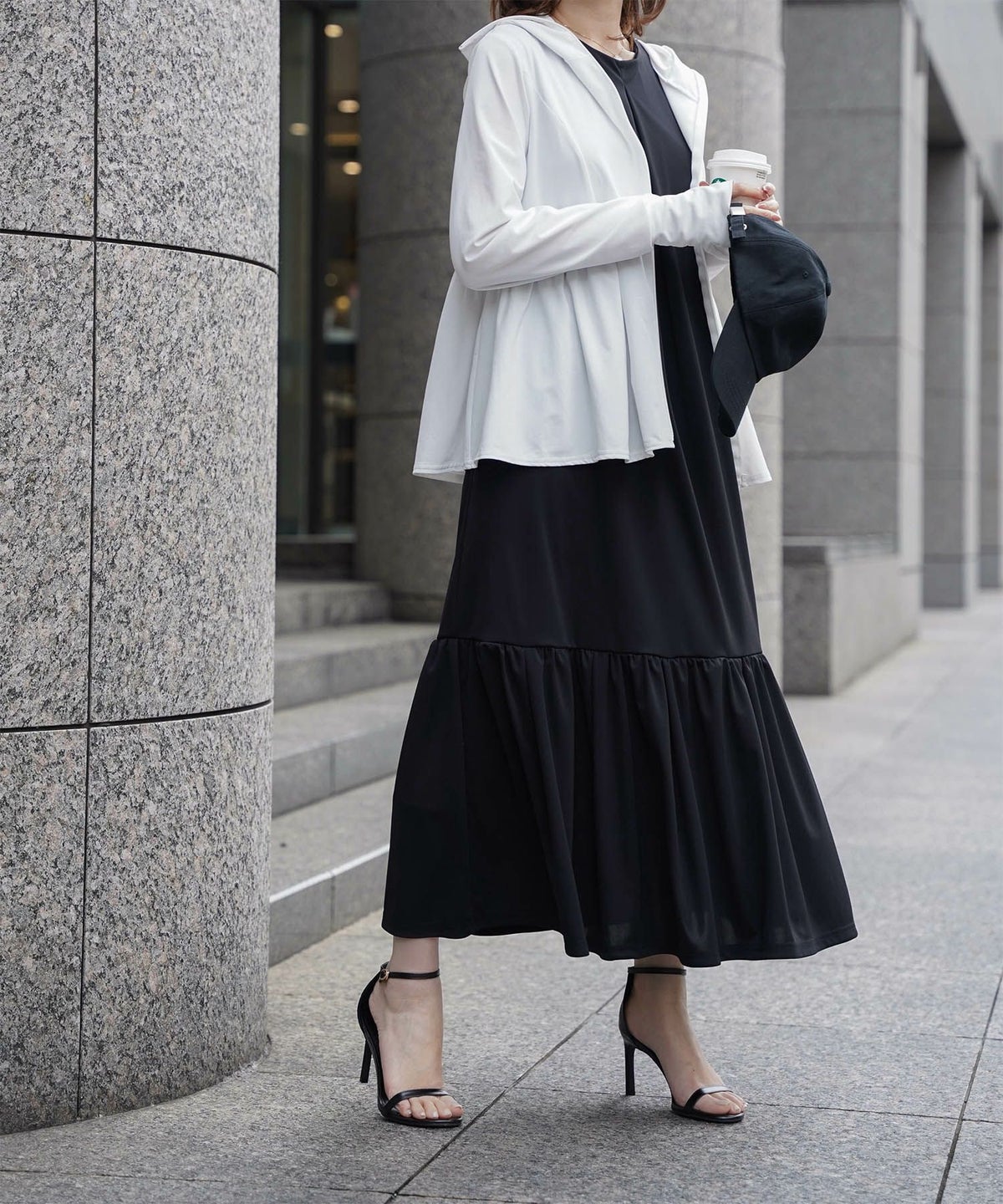 レディース マキシワンピース カップ付き インナー ノースリーブ ホワイト サックス ブラック S M