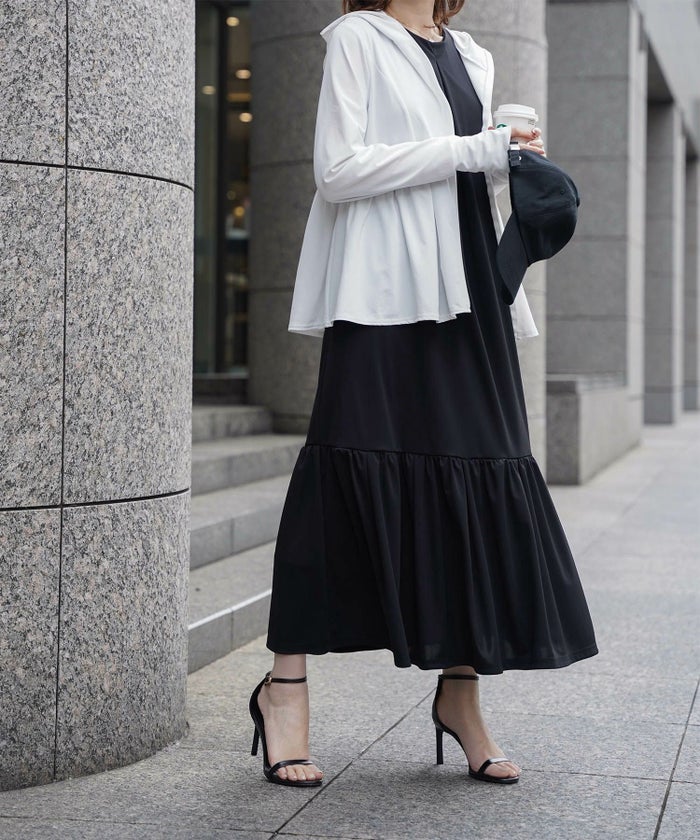 レディース マキシワンピース カップ付き インナー ノースリーブ ホワイト サックス ブラック S M