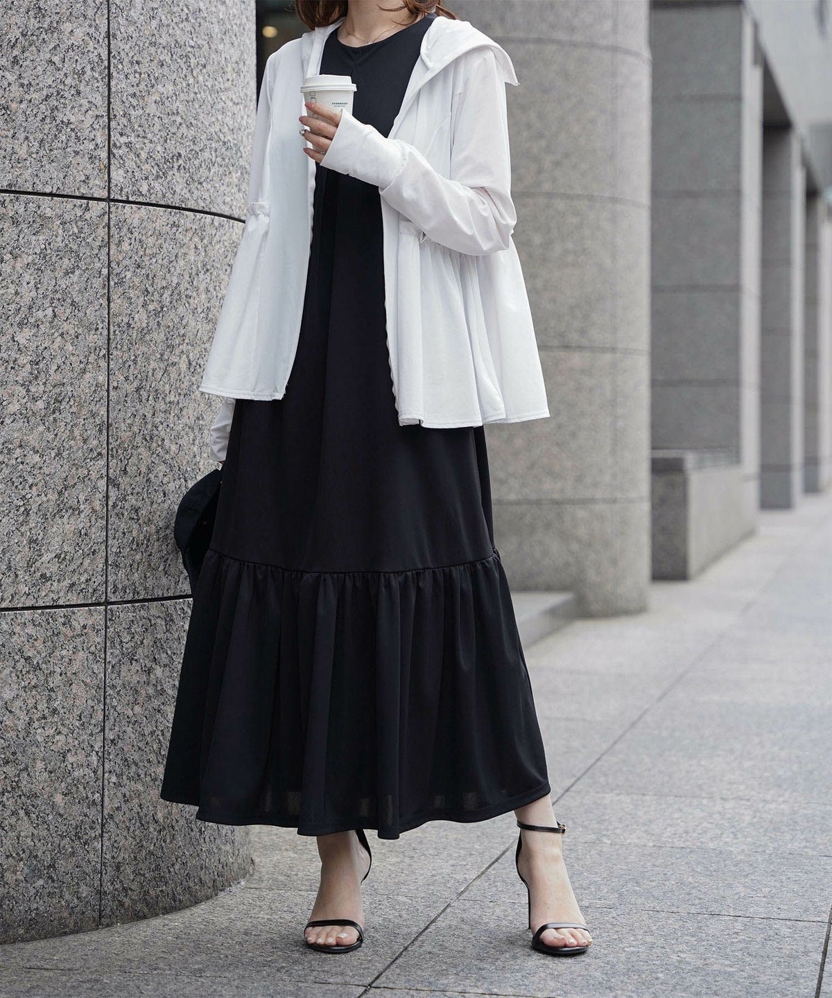 レディース マキシワンピース カップ付き インナー ノースリーブ ホワイト サックス ブラック S M