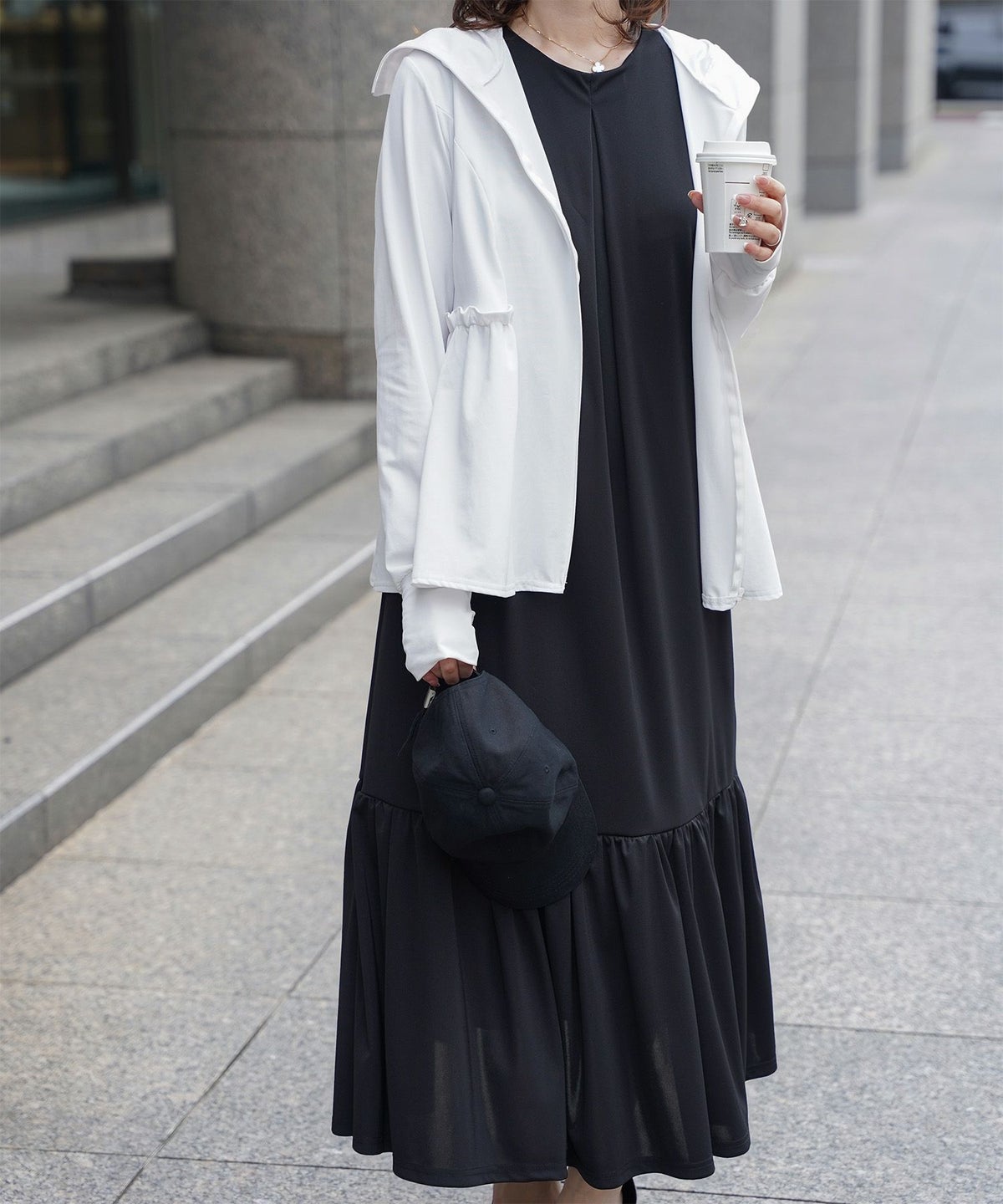 レディース マキシワンピース カップ付き インナー ノースリーブ ホワイト サックス ブラック S M