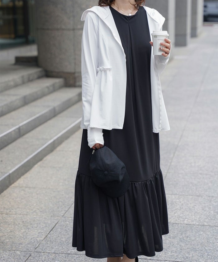 レディース マキシワンピース カップ付き インナー ノースリーブ ホワイト サックス ブラック S M