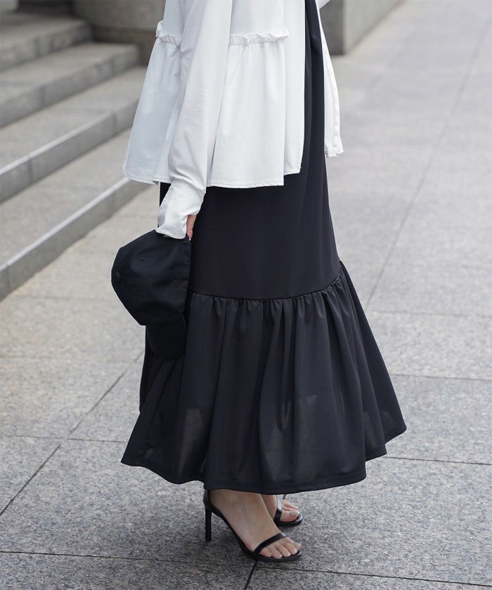 レディース マキシワンピース カップ付き インナー ノースリーブ ホワイト サックス ブラック S M