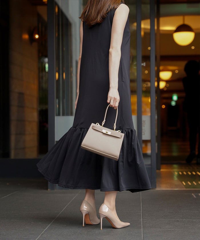 レディース マキシワンピース カップ付き インナー ノースリーブ ホワイト サックス ブラック S M