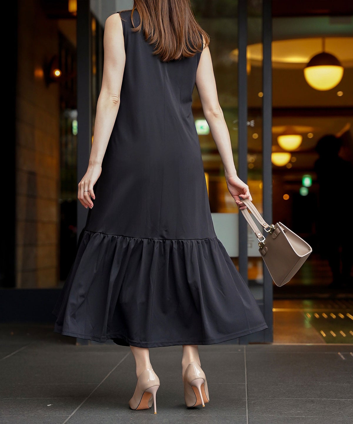 レディース マキシワンピース カップ付き インナー ノースリーブ ホワイト サックス ブラック S M