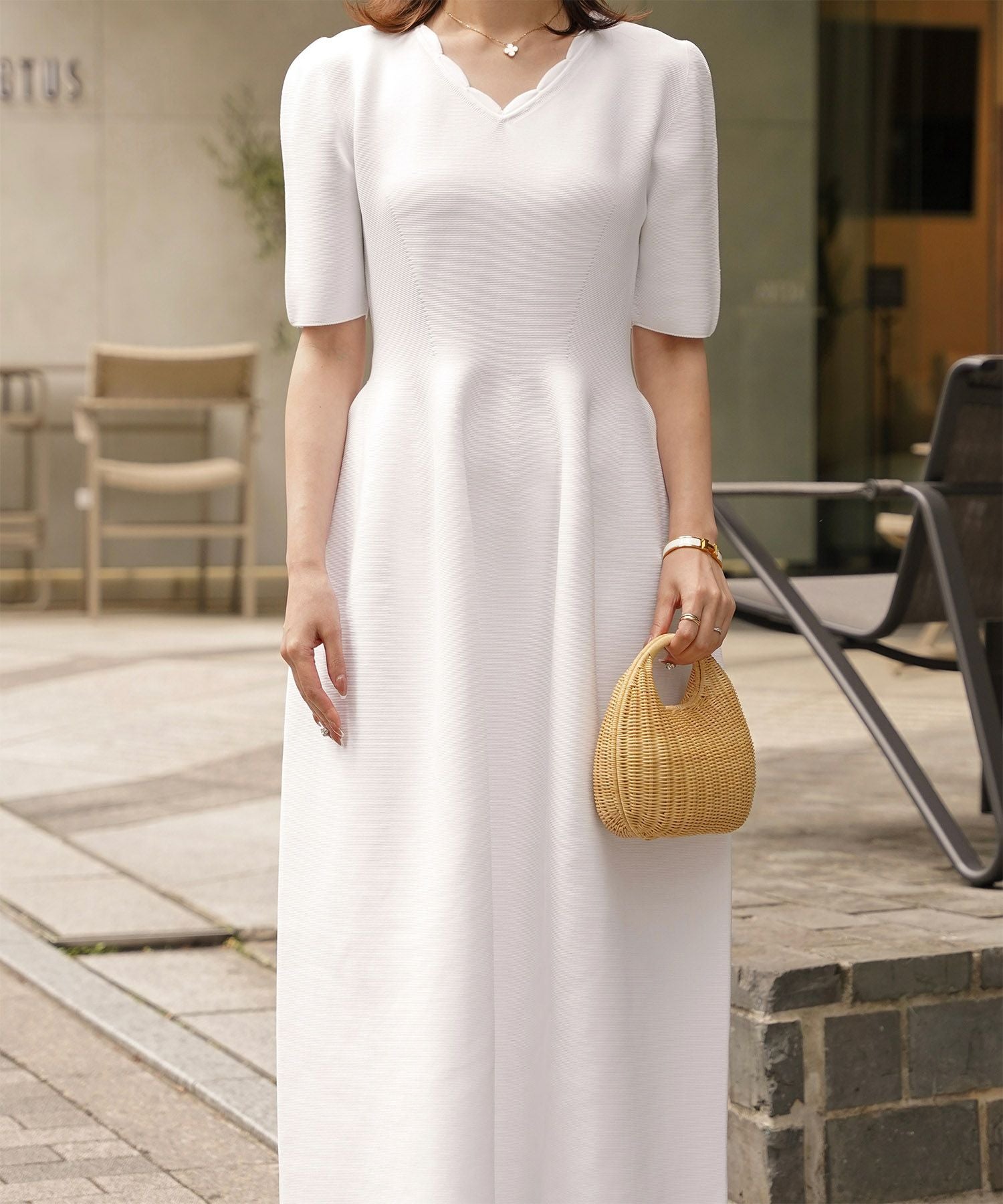 スカラップネック ホールガーメント ニット ワンピース HUIT 全3色