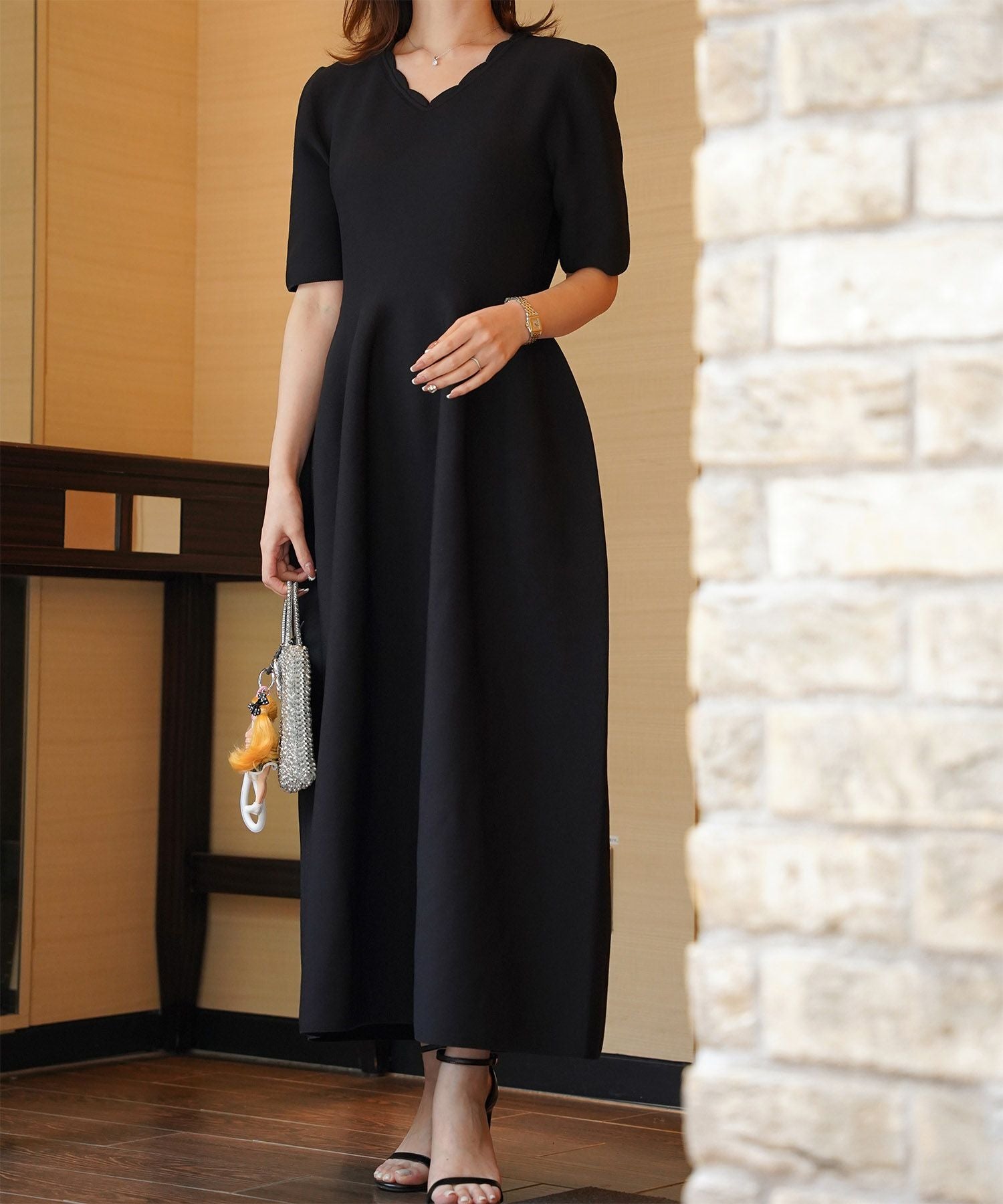 スカラップネック ホールガーメント ニット ワンピース HUIT 全3色