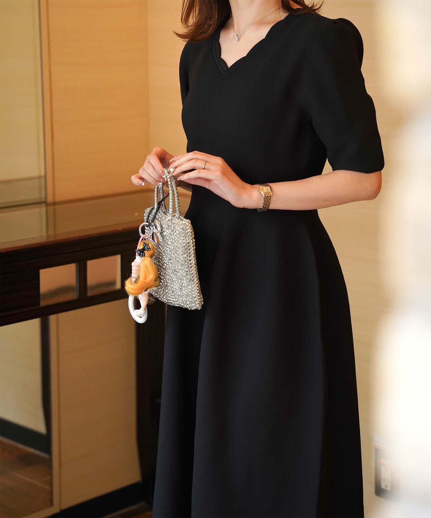 スカラップネック ホールガーメント ニット ワンピース HUIT 全3色