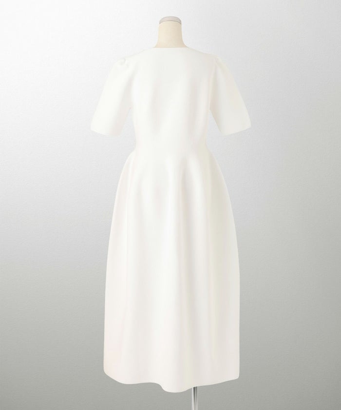 レディース ロングワンピース サマーニット スカラップ 半袖 きれいめ 上品 洗える ホワイト サックス ブラック S M