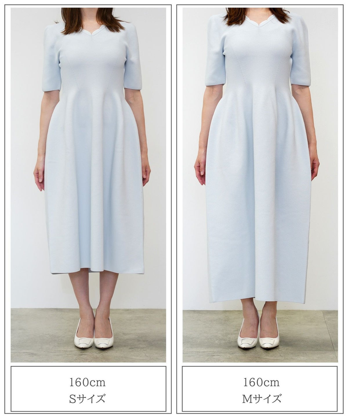 レディース ロングワンピース サマーニット スカラップ 半袖 きれいめ 上品 洗える ホワイト サックス ブラック S M