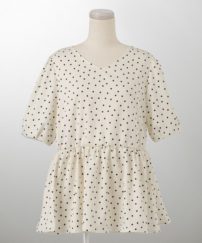 レディース ブラウス 2way ドット ペプラム きれいめ 洗える ホワイト ブラック