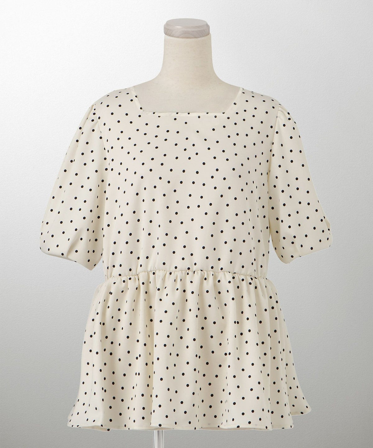 レディース ブラウス 2way ドット ペプラム きれいめ 洗える ホワイト ブラック