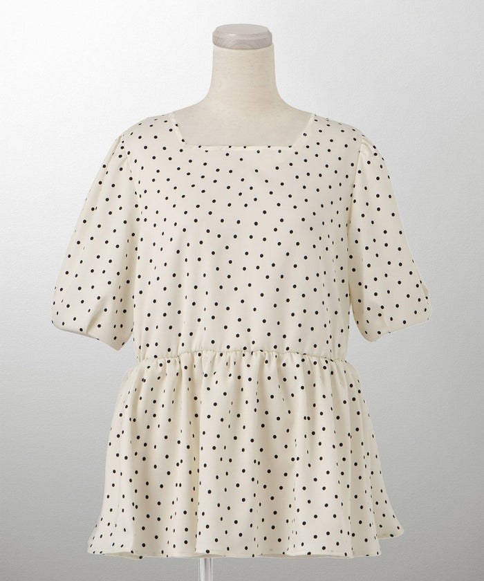 レディース ブラウス 2way ドット ペプラム きれいめ 洗える ホワイト ブラック