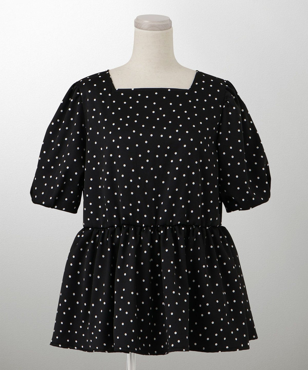 レディース ブラウス 2way ドット ペプラム きれいめ 洗える ホワイト ブラック