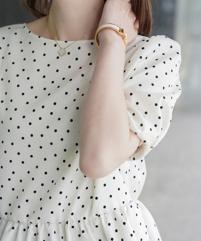 レディース ブラウス 2way ドット ペプラム きれいめ 洗える ホワイト ブラック