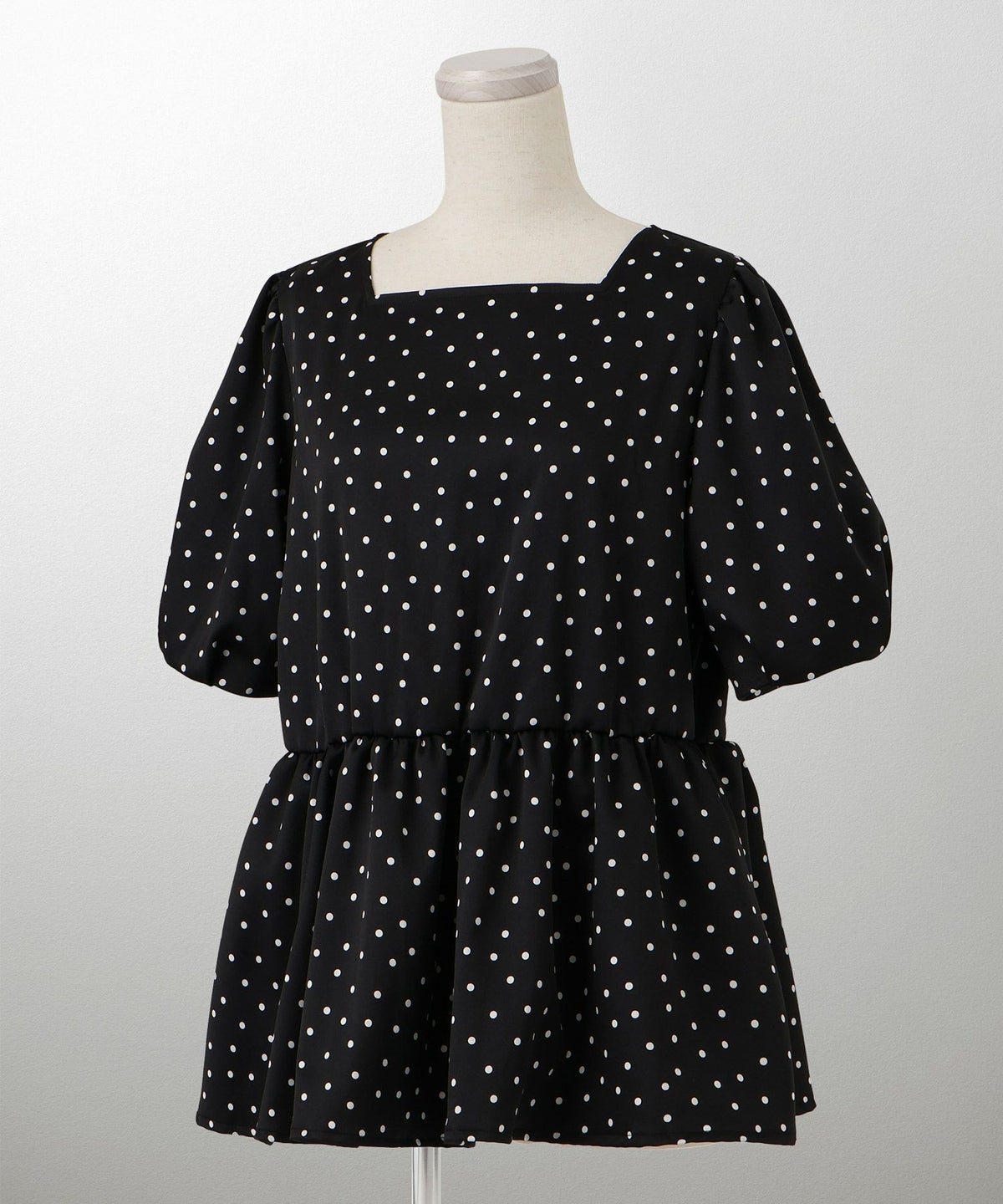 レディース ブラウス 2way ドット ペプラム きれいめ 洗える ホワイト ブラック