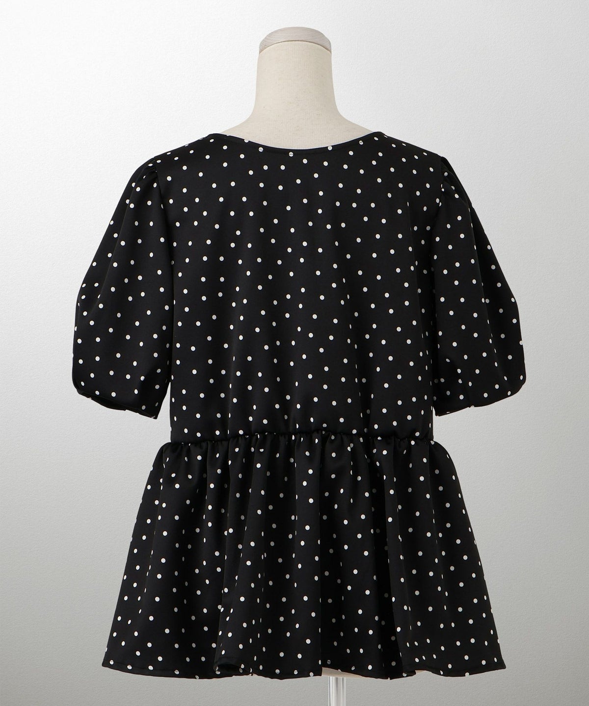 レディース ブラウス 2way ドット ペプラム きれいめ 洗える ホワイト ブラック