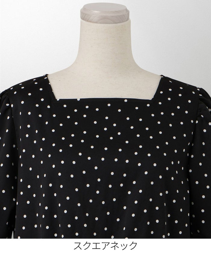 レディース ブラウス 2way ドット ペプラム きれいめ 洗える ホワイト ブラック