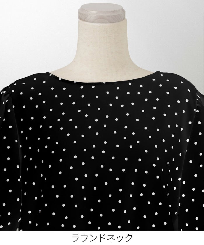 レディース ブラウス 2way ドット ペプラム きれいめ 洗える ホワイト ブラック