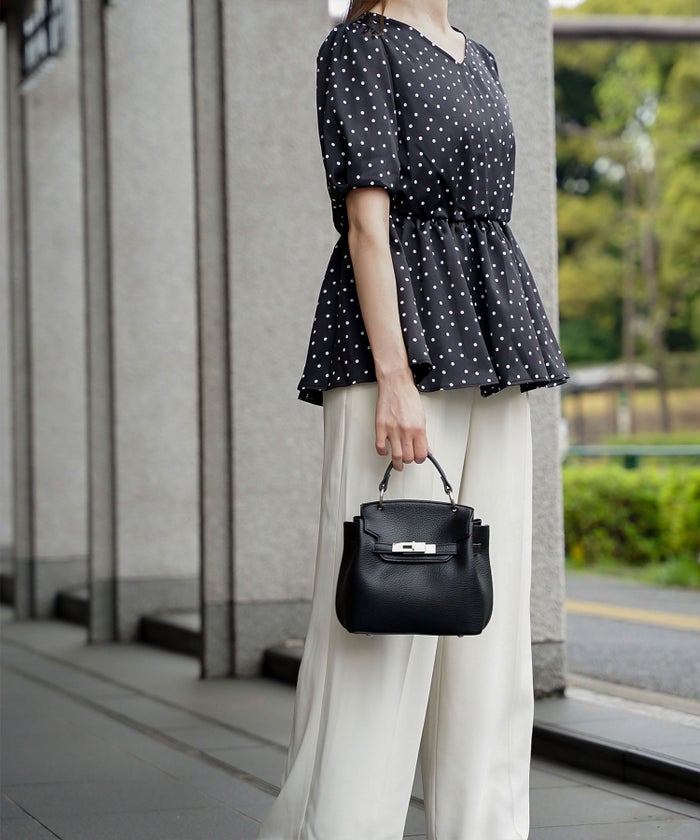 レディース ブラウス 2way ドット ペプラム きれいめ 洗える ホワイト ブラック
