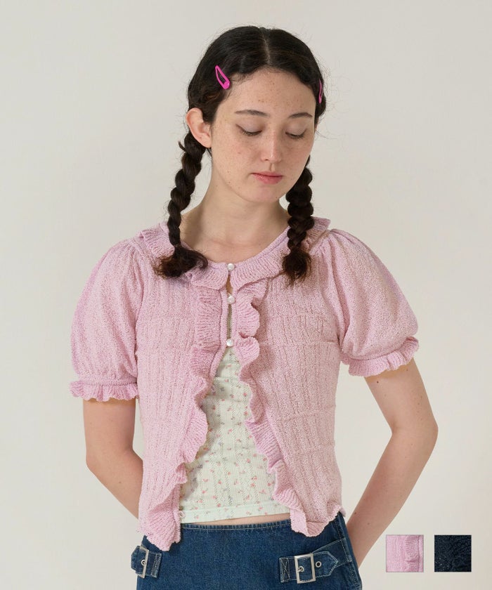 カーディガン/トップス/ニット/半袖/ピンク