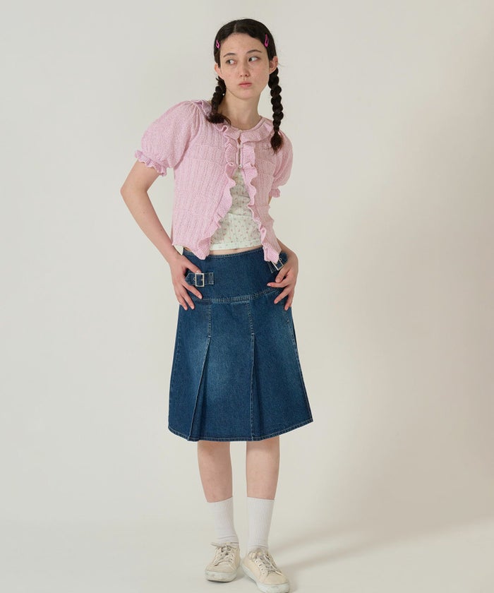 カーディガン/トップス/ニット/半袖/ピンク