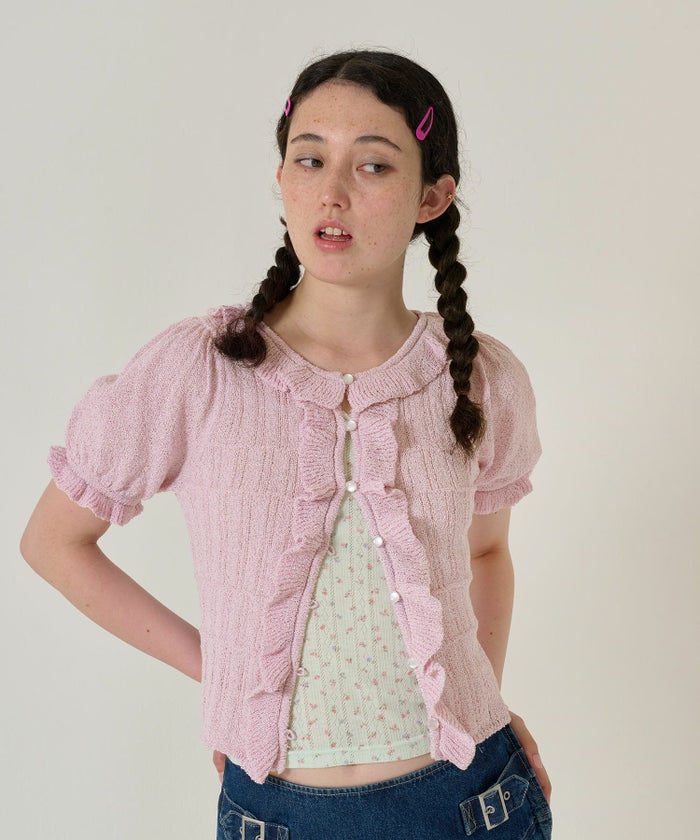 カーディガン/トップス/ニット/半袖/ピンク