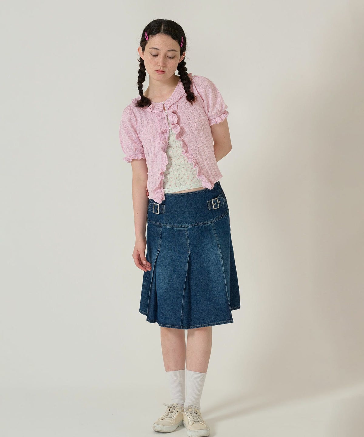 カーディガン/トップス/ニット/半袖/ピンク