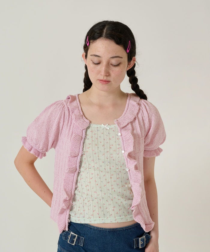 カーディガン/トップス/ニット/半袖/ピンク