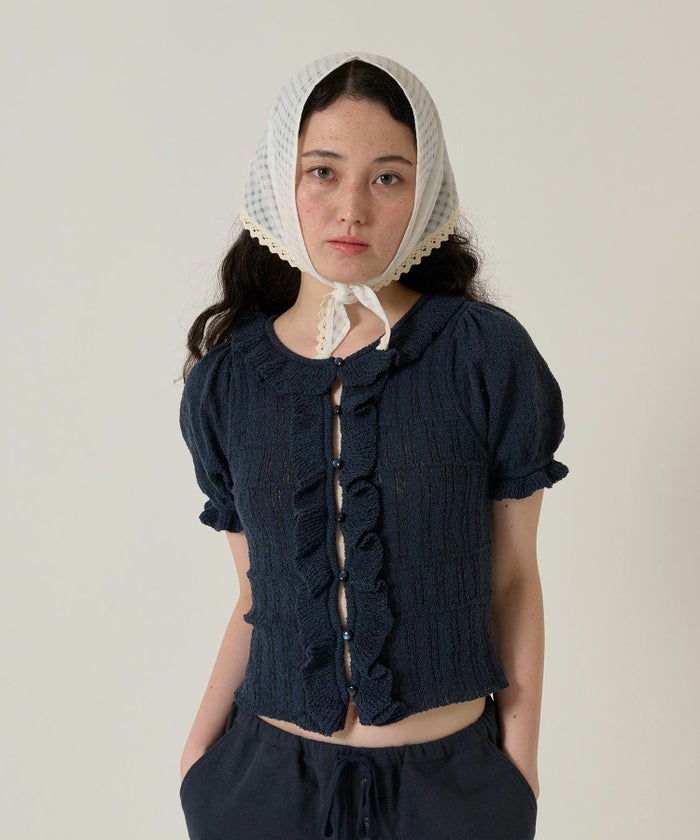 カーディガン/トップス/ニット/半袖/ネイビー