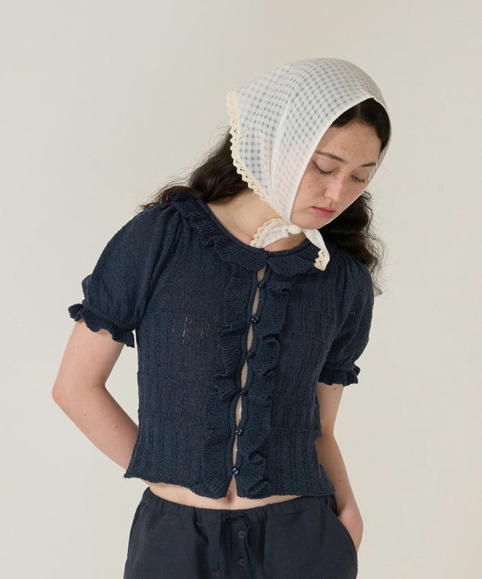 カーディガン/トップス/ニット/半袖/ネイビー