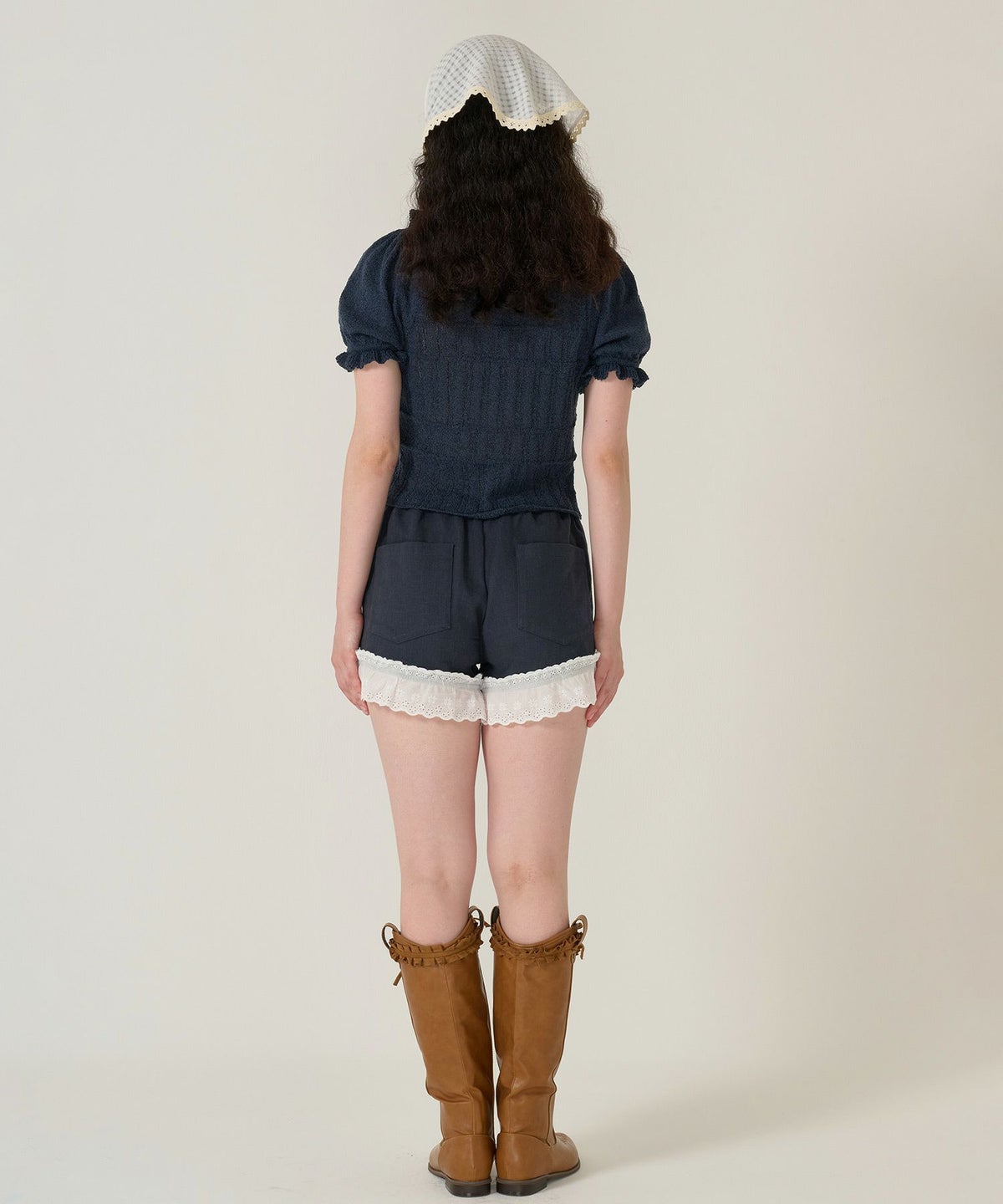 カーディガン/トップス/ニット/半袖/ネイビー