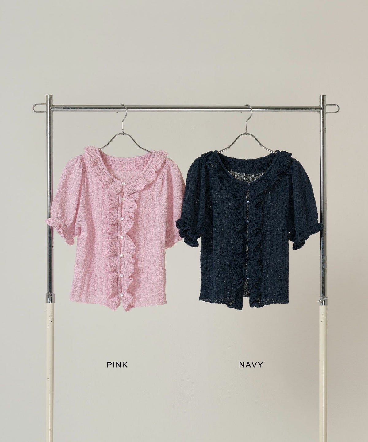 カーディガン/トップス/ニット/半袖/ピンク/ネイビー