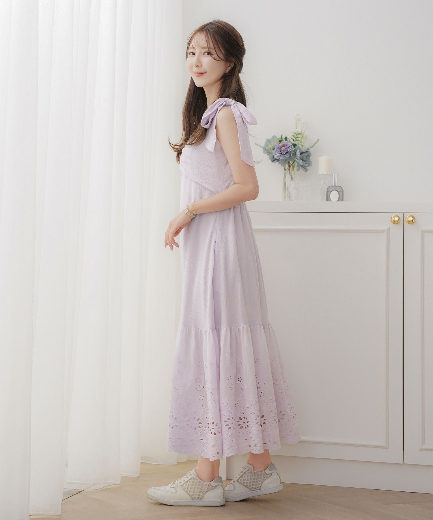 肩リボン コットンレース コンビ キャミワンピース le reve vaniller