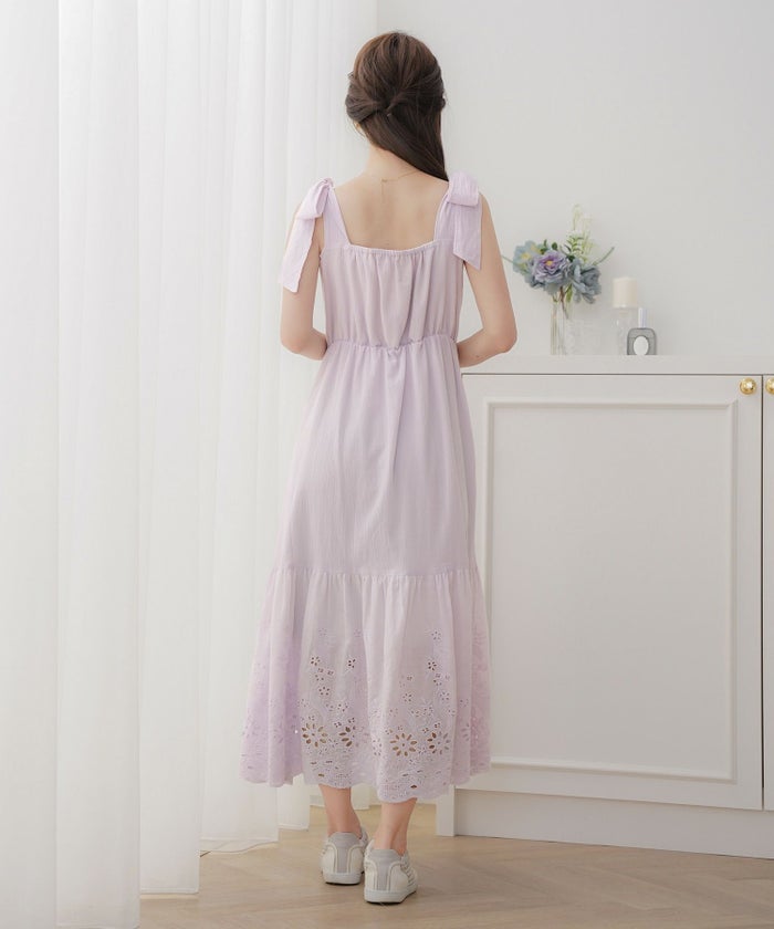 レディース/ワンピース/コットンワンピース/レースワンピース/花柄/春/夏/秋/レイヤード/ノースリーブ/キャミワンピース/ラベンダー/ミント/ピンクベージュ/ホワイト/可愛い/上品/フェミニン/カジュアル/エレガント/ヘルシー/綿/レース/ゴム入り