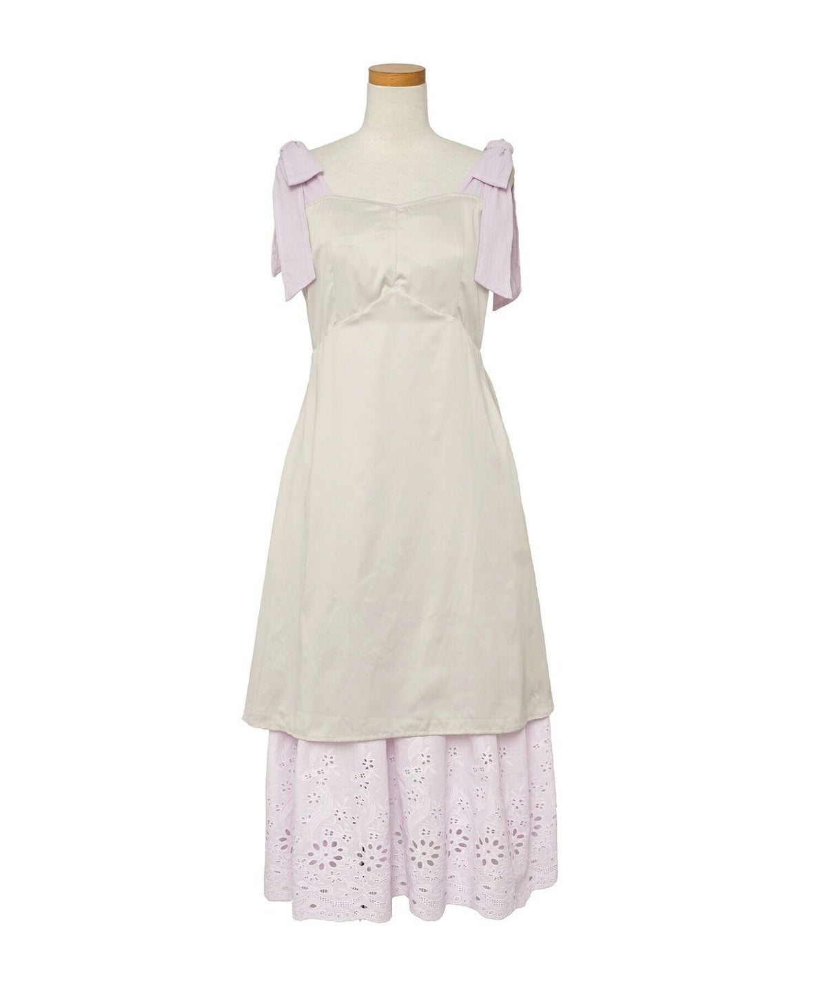 レディース/ワンピース/コットンワンピース/レースワンピース/花柄/春/夏/秋/レイヤード/ノースリーブ/キャミワンピース/ラベンダー/ミント/ピンクベージュ/ホワイト/可愛い/上品/フェミニン/カジュアル/エレガント/ヘルシー/綿/レース/ゴム入り