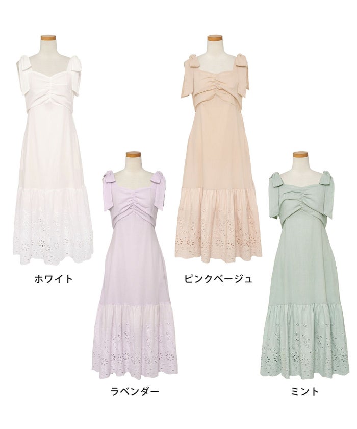 レディース/ワンピース/コットンワンピース/レースワンピース/花柄/春/夏/秋/レイヤード/ノースリーブ/キャミワンピース/ラベンダー/ミント/ピンクベージュ/ホワイト/可愛い/上品/フェミニン/カジュアル/エレガント/ヘルシー/綿/レース/ゴム入り
