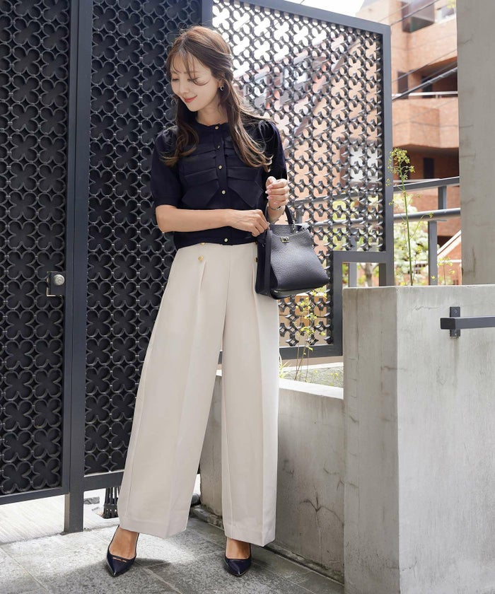 レディース/ニット/ジャケット/ショート丈/コンパクト丈/ゴールド/リボン/春/夏/秋/きれい/フェミニン/エレガント/上品