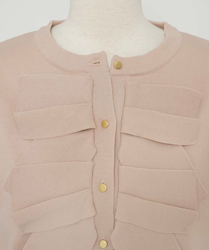 レディース/ニット/ジャケット/ショート丈/コンパクト丈/ゴールド/リボン/春/夏/秋/きれい/フェミニン/エレガント/上品