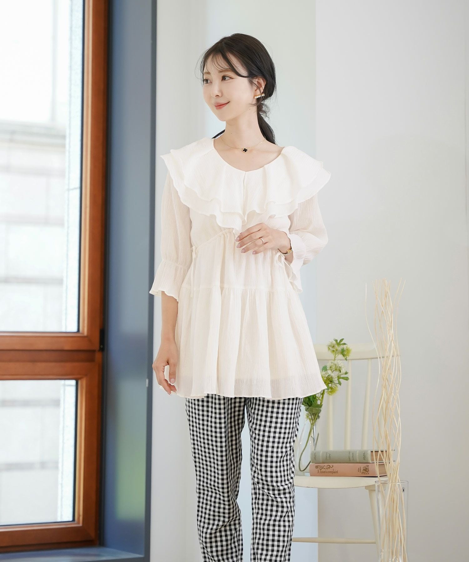 GW-SALE ラッフルフリル コットン チュニック ブラウス le reve