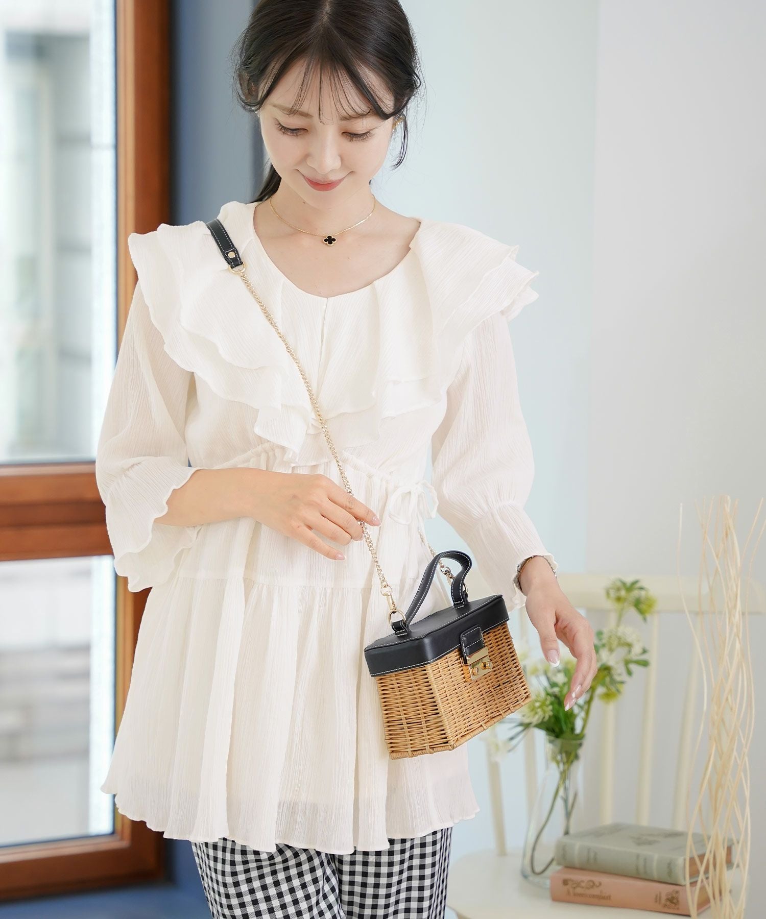 PRE-SUMMER-SALE ラッフルフリル コットン チュニック ブラウス le