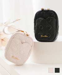 人気 ヒット シリーズ ゴムバンド ファスナー 吊り下げ 引っ掛け ストロベリーミルク ブラック ピンク エチケットポーチ サニタリーポーチ オリジナル ハートキルティング ティッシュポケット付き スクエア ミニポーチ le reve vaniller