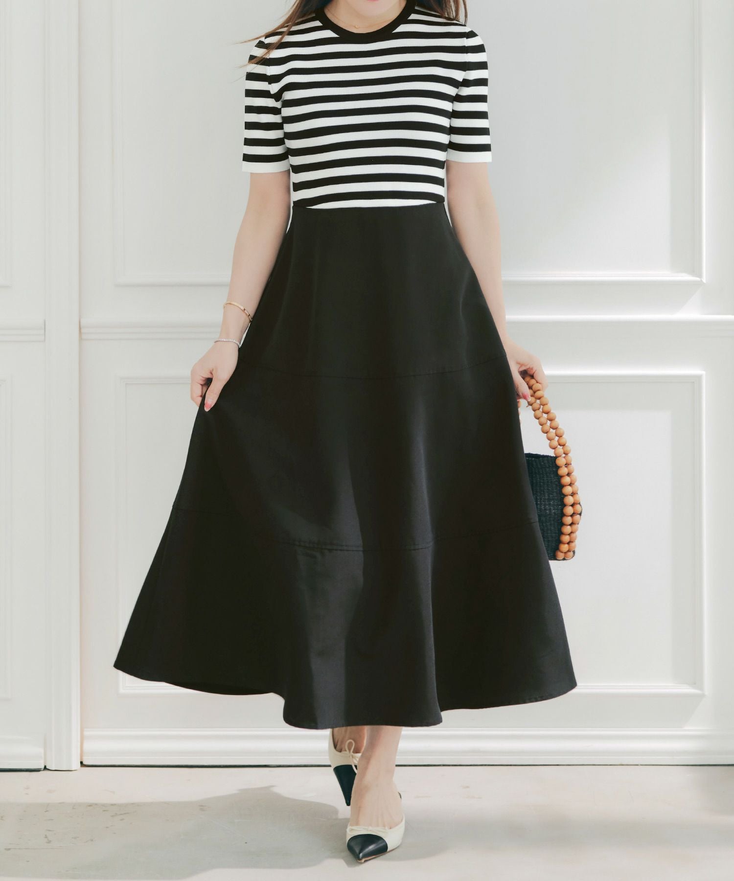 ニット ドッキング フレア ワンピース Liala×PG