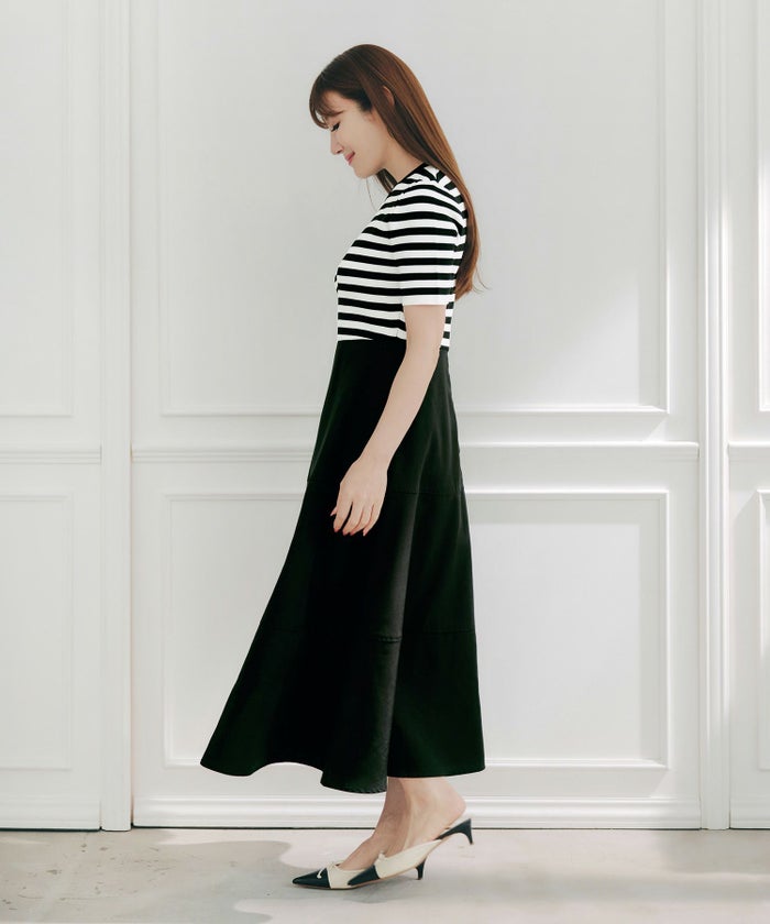 手洗い可上品きれいめボーダー柄大人可愛いオフィスカジュアルフェニミンオフィス白黒ジョイントスペース