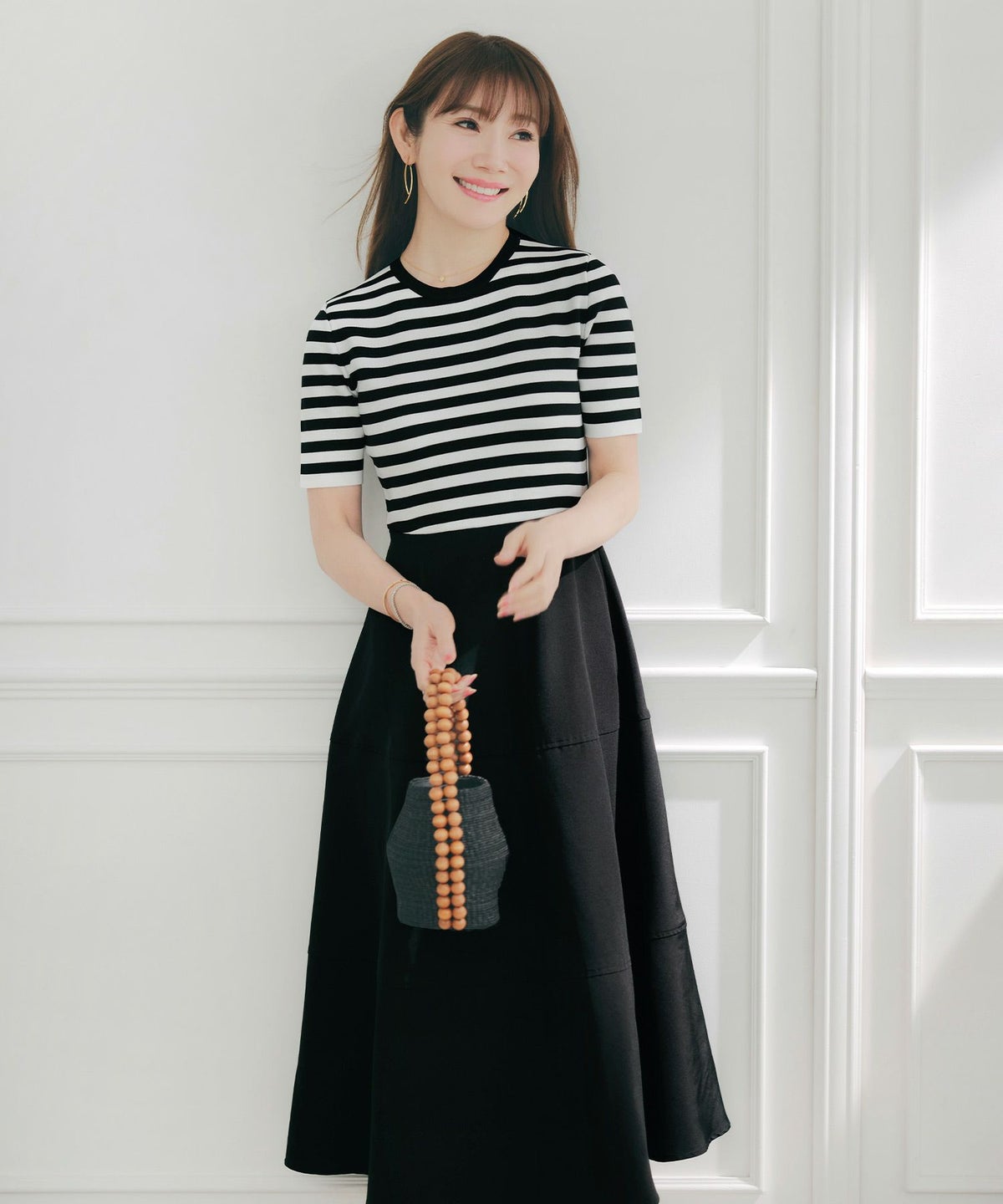 手洗い可上品きれいめボーダー柄大人可愛いオフィスカジュアルフェニミンオフィス白黒ジョイントスペース