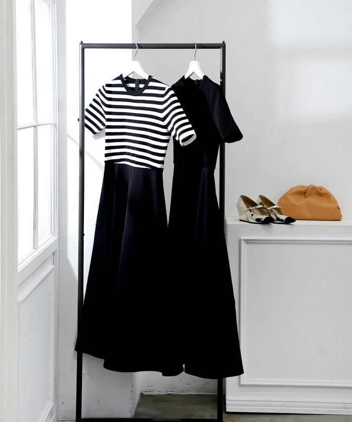 手洗い可上品きれいめボーダー柄大人可愛いオフィスカジュアルフェニミンオフィス白黒ジョイントスペース