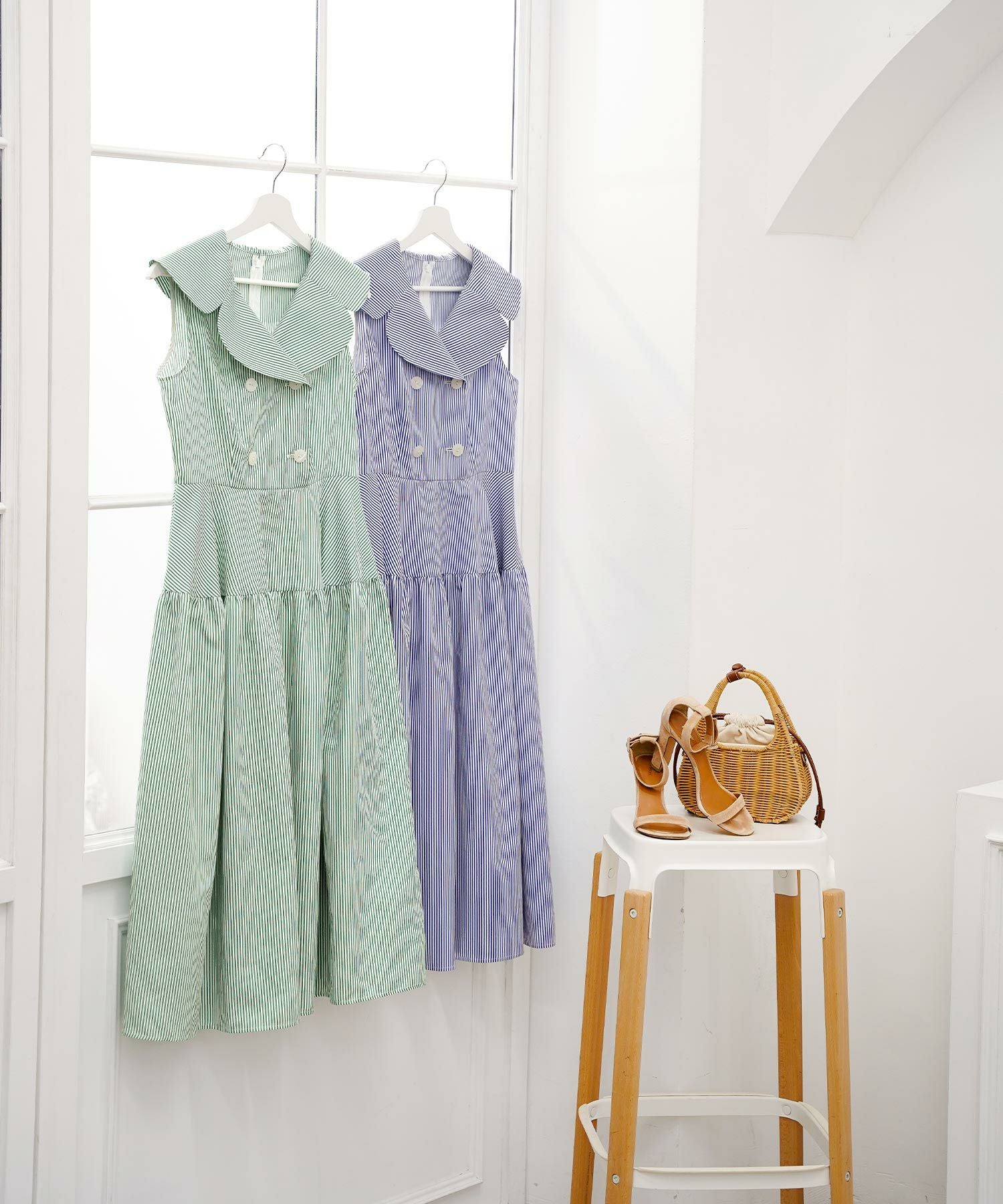 TIME-SALE BIGカラー ノースリーブ ストライプ ワンピース Liala×PG 全